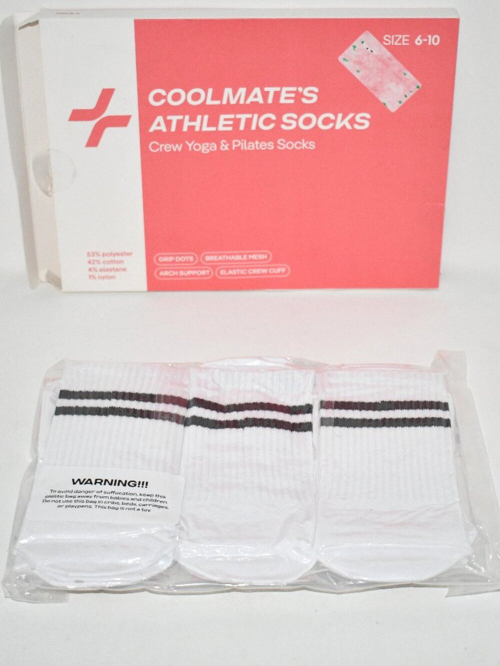 COOLMATE Pilates Grip Socks, Non Slip, Yoga/ Barre Crew Socks, 4 Pairs, NWT